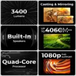 ZEBRONICS PIXAPLAY 22 (3400 lm) Portable with Electronic Focus, Multi Connectivity & Supported Formats, In-built Speaker, Dual Band Connectivity, Cotton Swab Pack , Stunning 720p HD Smart Projector (Green) - Image 2